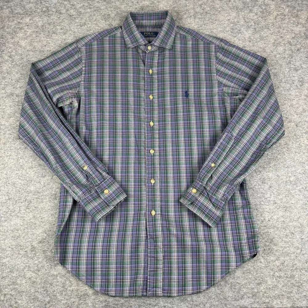Polo Ralph Lauren Button Up Shirt Long Sleeve Cotton Purple Green Mens Small S